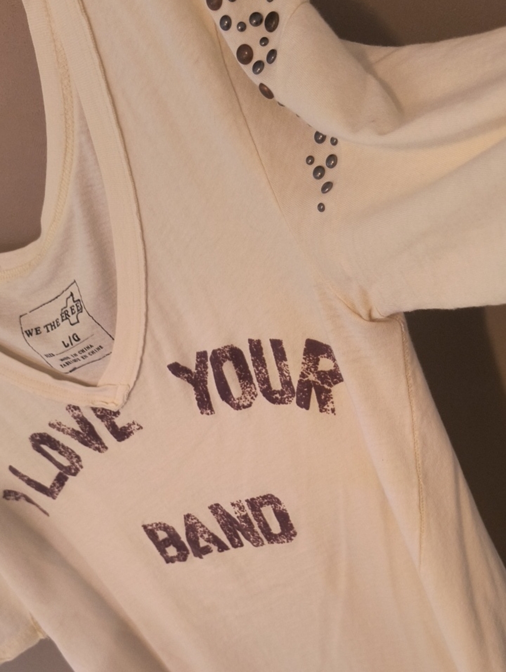 Graphic Scoop Neck Women’s Top - Cream with Distressed Black Print - Picture 13 of 16